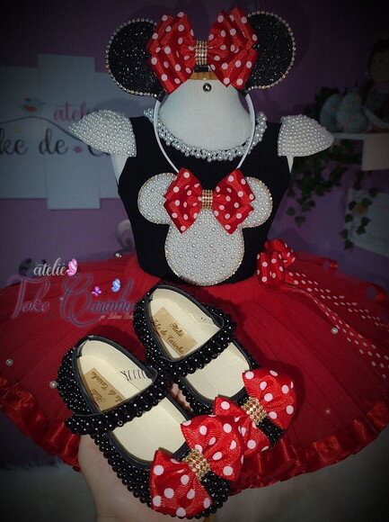 Fantasia Minnie + Sapatilha. Tamanho 4 ou 6 Anos
