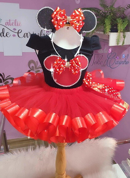 Fantasia Minnie Luxo Completa. Tamanho 1 ou 2 Anos