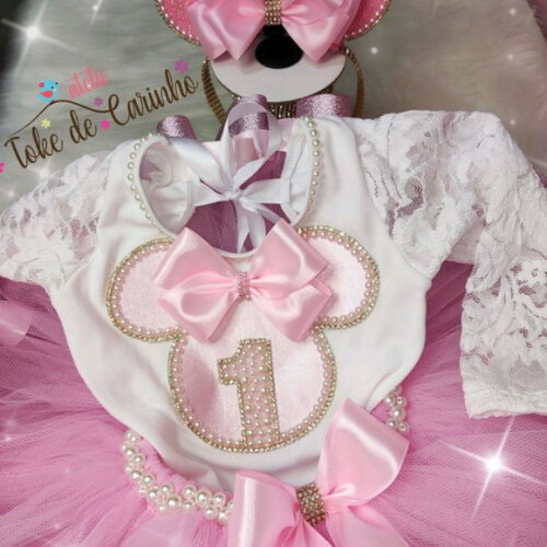 Fantasia Minnie Luxo Completa. Tamanho 3 a 6 Anos.