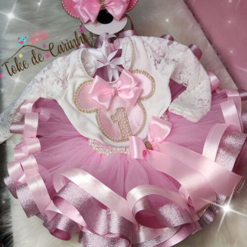 Fantasia Minnie Luxo Completa. Tamanho 3 a 6 Anos.