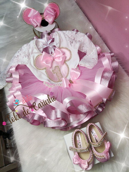 Fantasia Minnie Luxo Completa. Tamanho 1 ou 2 Anos