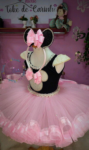 Fantasia Minnie Luxo. Tamanho 3 a 6 Anos.
