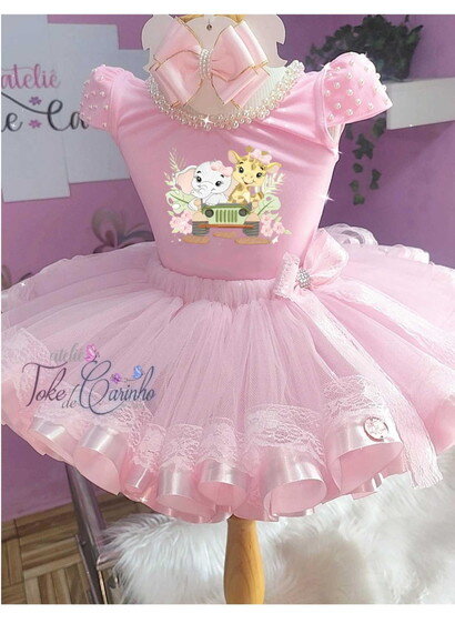 Fantasia Tema safari Rosa. Tamanho 1 até 3 Anos.