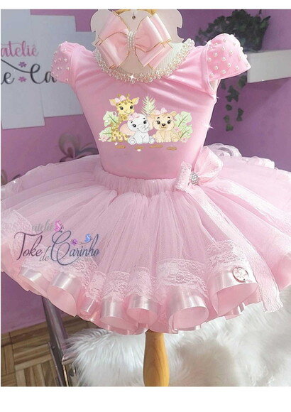 Fantasia Tema safari Rosa. Tamanho 1 até 3 Anos.