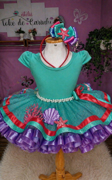 Fantasia Temática Ariel. Tamanho 3 até 6 Anos.