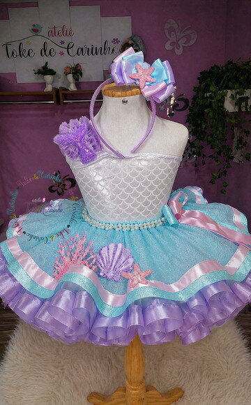 Fantasia Tutu Sereia Luxo . Tamanho 7 até 10 Anos.