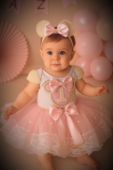 Fantasia/look "minnie Rosa" . Tamanho 1 ou 2 Anos