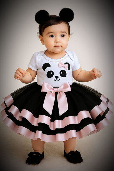 Fantasia/look Tema "panda". Tamanho 1 ou 2 Anos.