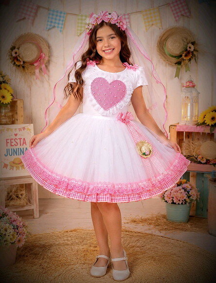 Look "noivinha" Festa Junina. Tamanho 7 até 10 Anos.
