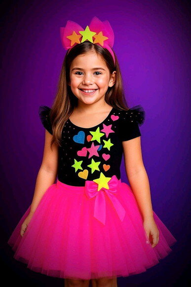 Look de Festa "neon". Tamanho 3 até 6 Anos.