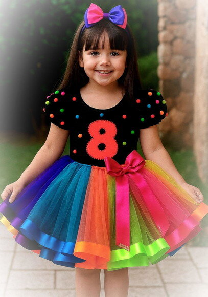 Look de Festa "neon". Tamanho 7 a 10 Anos.