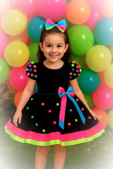 Look de Festa "neon". Tamanho 7 a 10 Anos.