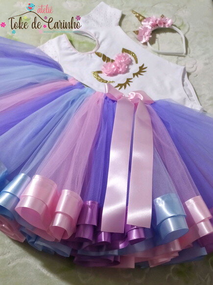 Look de Festa Tema unicórnio. Tamanho 4 ou 6 Anos.
