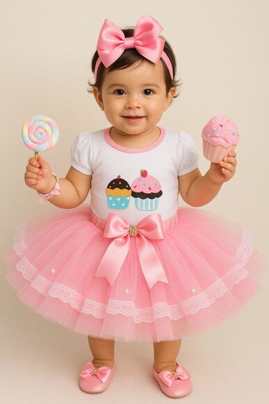 Look Fantasia Tema "doces/confeitaria". Tamanho 1 ou 2.