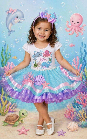 Look Tema "fundo do Mar/sereia" . Tamanho 3 até 6 Anos.