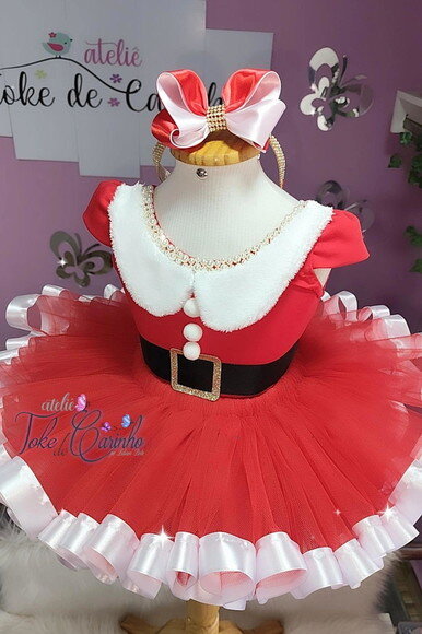 Look/fantasia Natalina (mamãe Noel). 1 ou 2 Anos.
