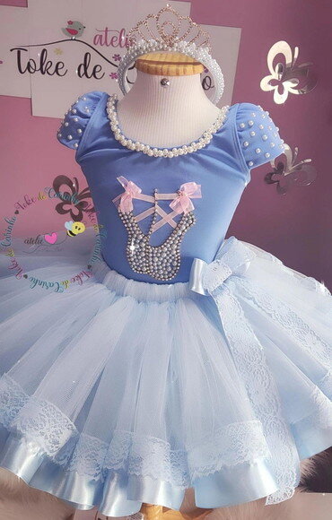 Look/figurino bailarina + Tiara Luxo Tamanho 3 até 6 Anos