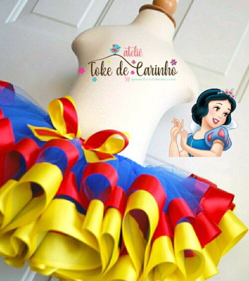 Saia tutu Branca de Neve. Tamanho 1 a 6 anos.