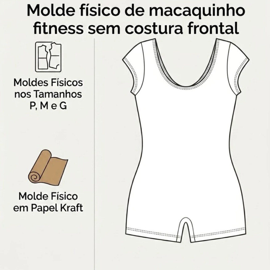 MOLDE FÍSICO Macaquinho com manga sem costura frontal - P, M e G