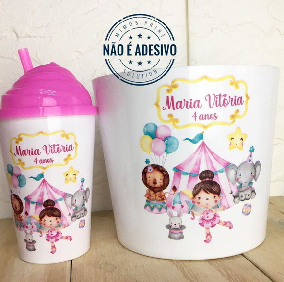 Kit Cineminha com Copo de 300 ml _ Circo Rosa