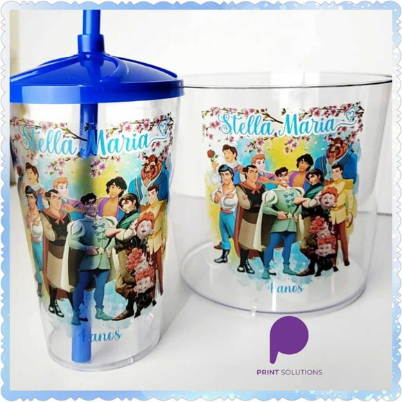 Kit Cineminha Copo 500ml - Princesas e Príncipes