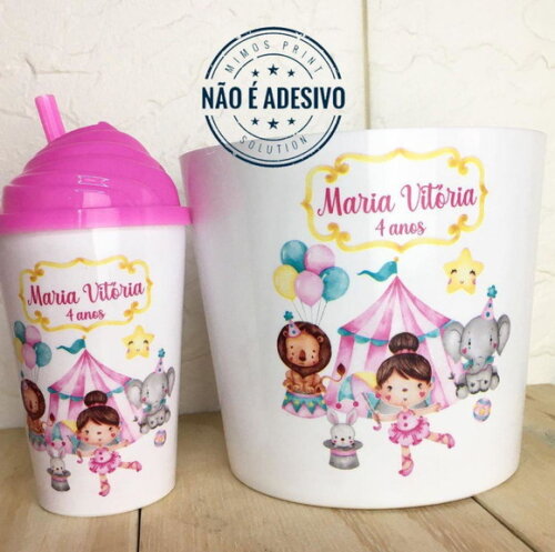 Kit Cineminha com Copo de 300 ml _ Circo Rosa