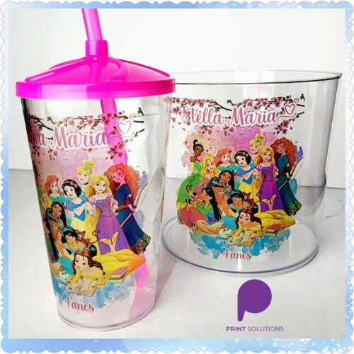 Kit Cineminha Copo 500ml - Princesas e Príncipes