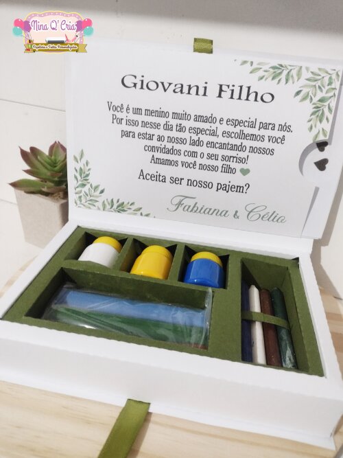 Caixa Convite Para Daminhas/Pajens e Floristas Verde Oliva
