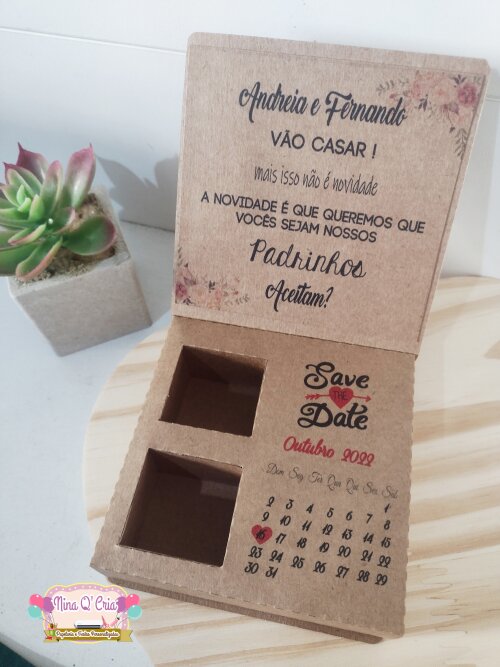 Caixa Convite Padrinhos Casamento Kraft Floral