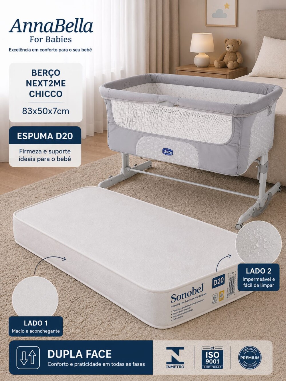 Colchão mini berço next2me    83 X 50 X 7 -