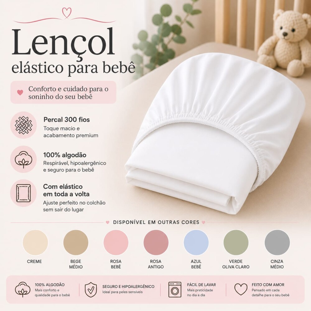 Lençol para mini berço infantil branco