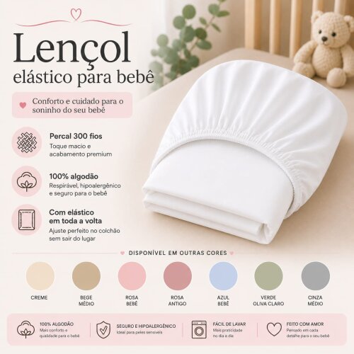 Lençol para mini berço infantil branco