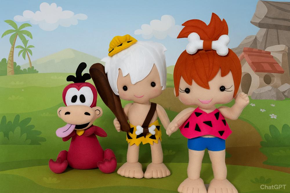 Pedrita, Bam Bam e Dino Bonecos Decoração Feltro