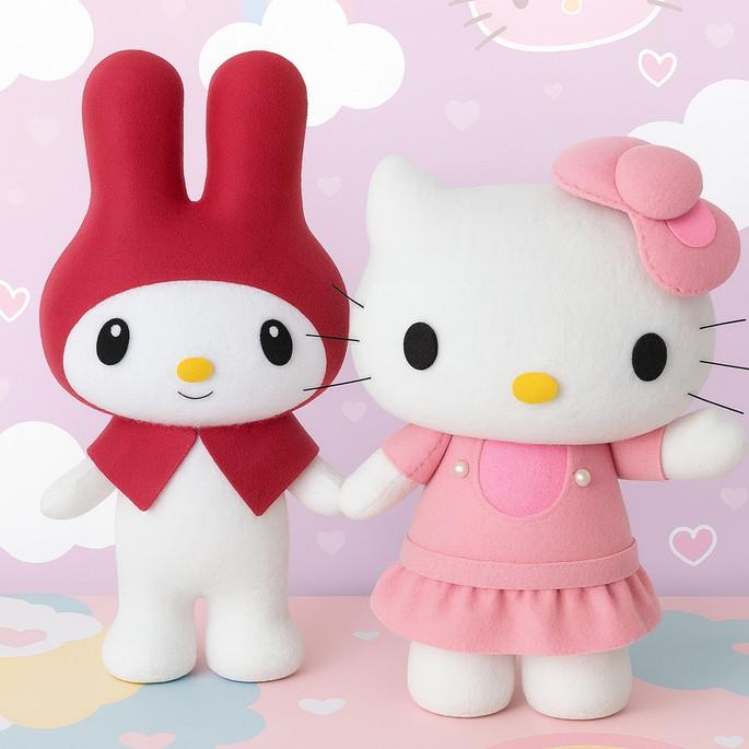 Hello Kitty e Melody  Bonecas Decorativas em Feltro