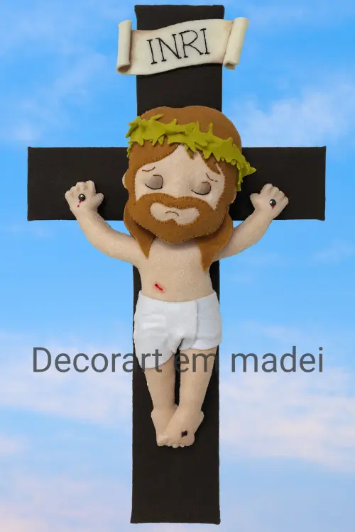 Jesus na cruz boneco decoração feltro