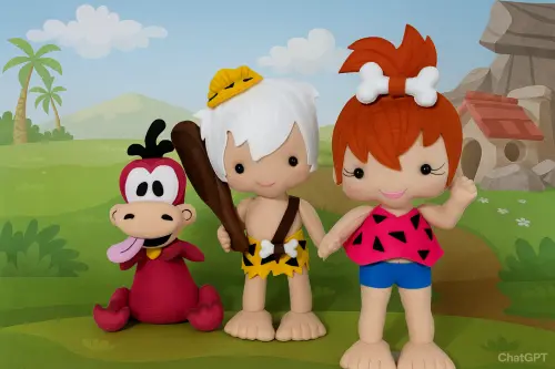 Pedrita, Bam Bam e Dino Bonecos Decoração Feltro