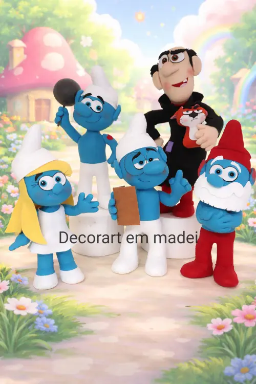 Smurfs Bonecos Decoração Feltro 5 personagens