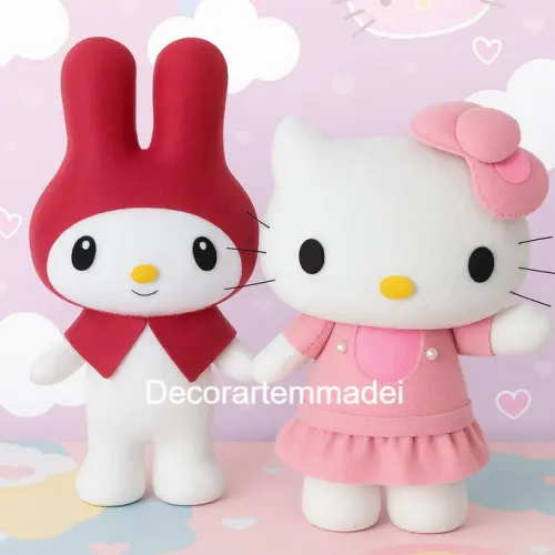 Hello Kitty e Melody  Bonecas Decorativas em Feltro