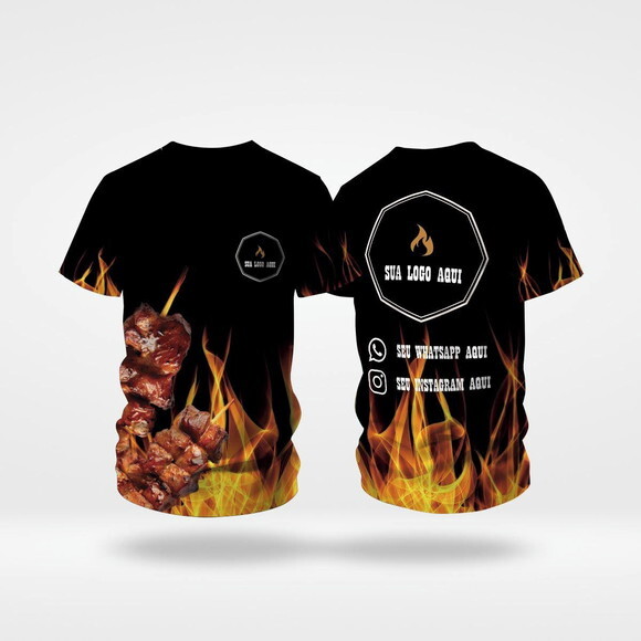 Camisas Uniforme Espetinho Churrascaria Malha Dryfit Uv +