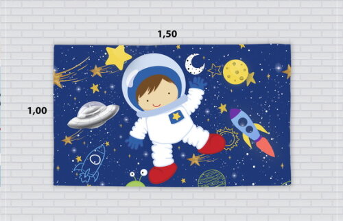 Painel Festa Astronauta Tecido Oxford 150x100cm