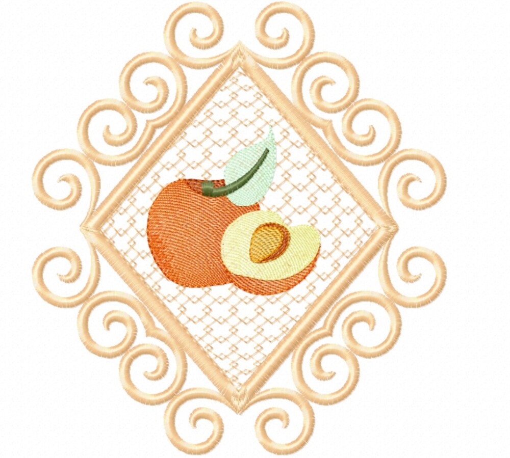 Matriz Bordado Pano De Prato Frutas Na Moldura Com Rendinha