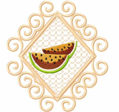 Matriz Bordado Pano De Prato Frutas Na Moldura Com Rendinha