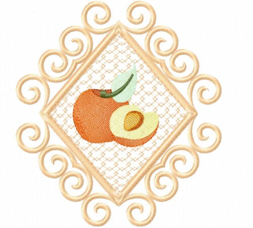 Matriz Bordado Pano De Prato Frutas Na Moldura Com Rendinha