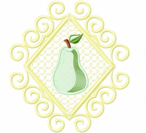Matriz Bordado Pano De Prato Frutas Na Moldura Com Rendinha