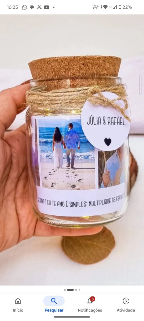 Pote com fotos e luz led