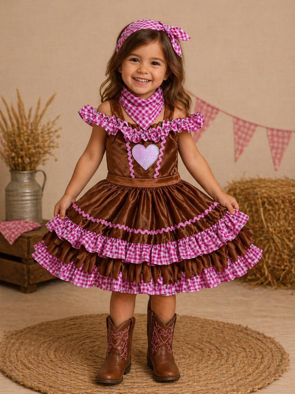 Vestido Junino Infantil Luxo Caipira (tecido Camurça) Menina 6 a