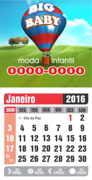 250 unidades Imã de geladeira com calendário 5x5 s/ emb.