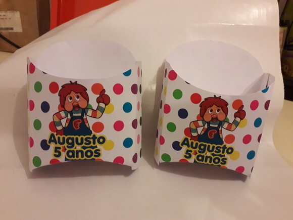 50 Caixa mini burguer e 50 caixa batata, em qualquer tema.