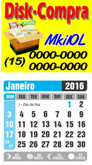 Imã De Geladeira Com Calendário 6x5 Cm. Sem Embalagem