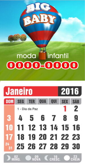 Imã De Geladeira Com Calendário 6x5 Cm. Sem Embalagem